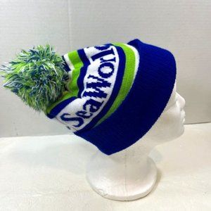 Seaworld Rescue Beanie Winter Sock Knit Hat Cap Blue Green White Pom Pom